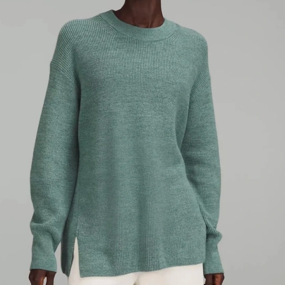 Lululemon Merino Wool-Blend Ribbed Crewneck Sweater in Heathered Tidewater Teal